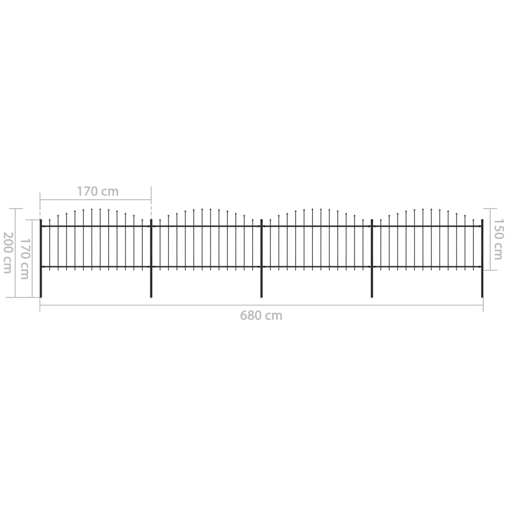 Berkfield Garden Fence with Spear Top Steel (1.25-1.5)x6.8 m Black