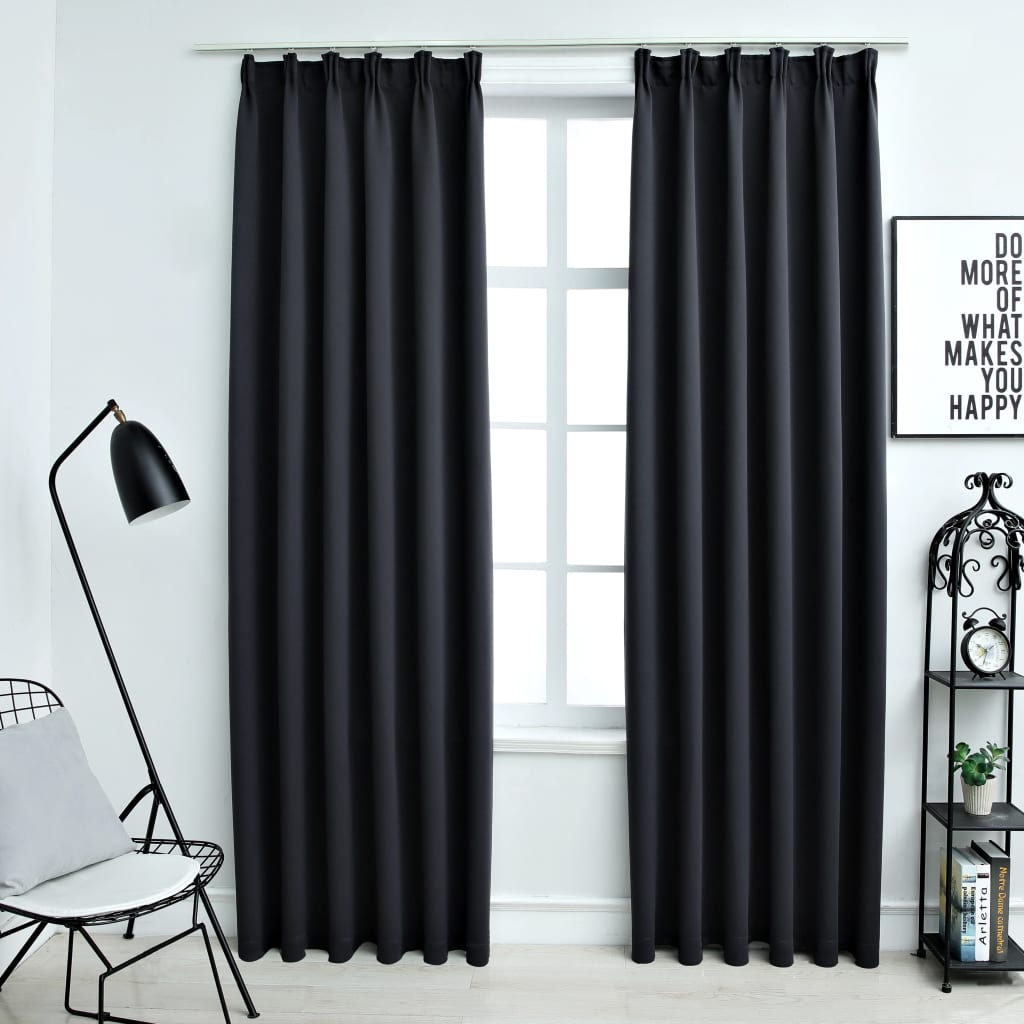 Berkfield Blackout Curtains with Hooks 2 pcs Black 140x225 cm