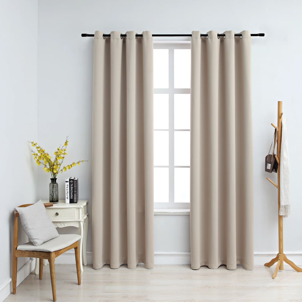 Berkfield Blackout Curtains with Metal Rings 2 pcs Beige 140x225 cm