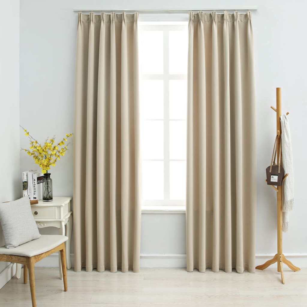 Berkfield Blackout Curtains with Hooks 2 pcs Beige 140x225 cm