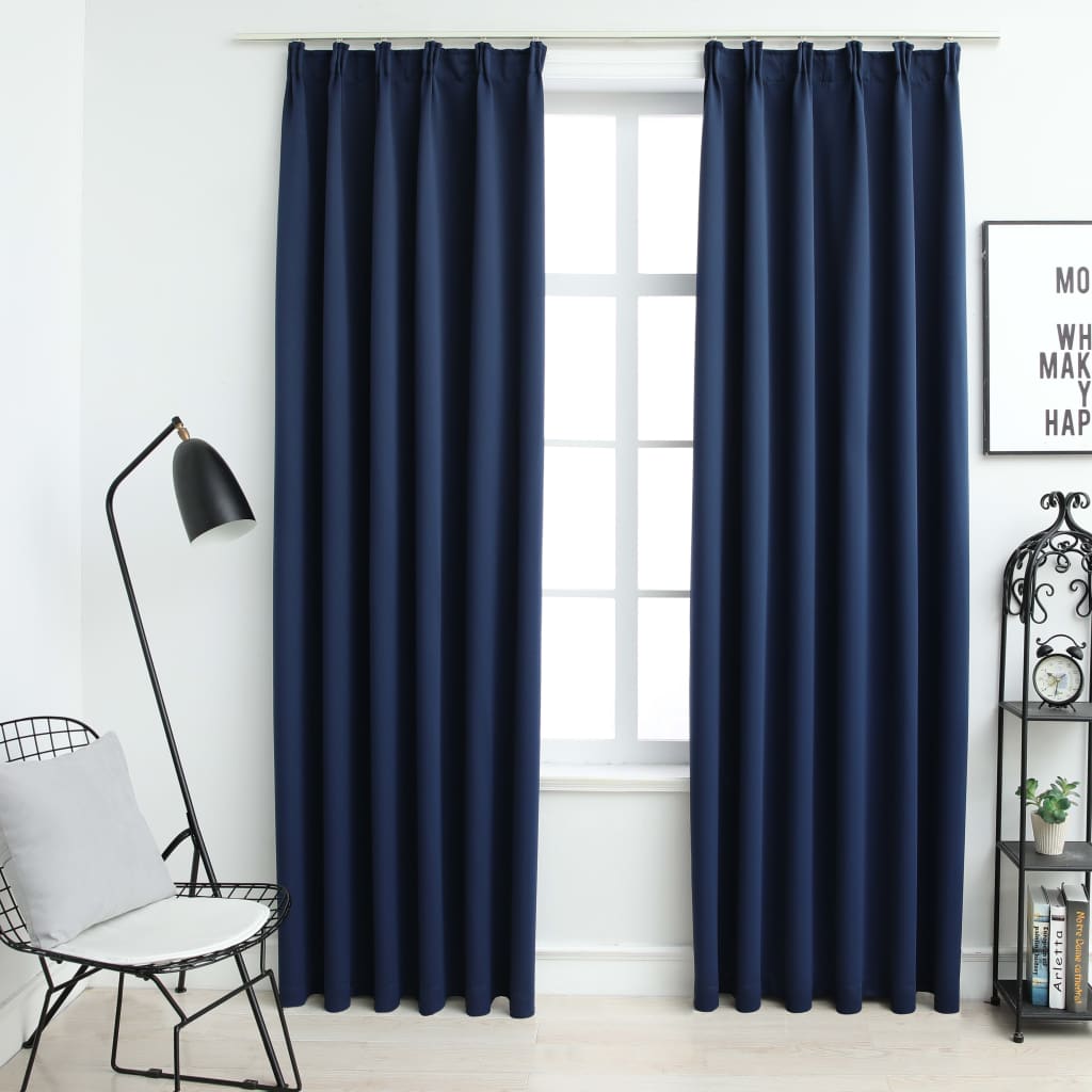Berkfield Blackout Curtains with Hooks 2 pcs Blue 140x225 cm