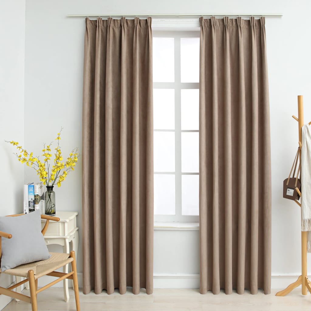 Berkfield Blackout Curtains with Hooks 2 pcs Taupe 140x175 cm