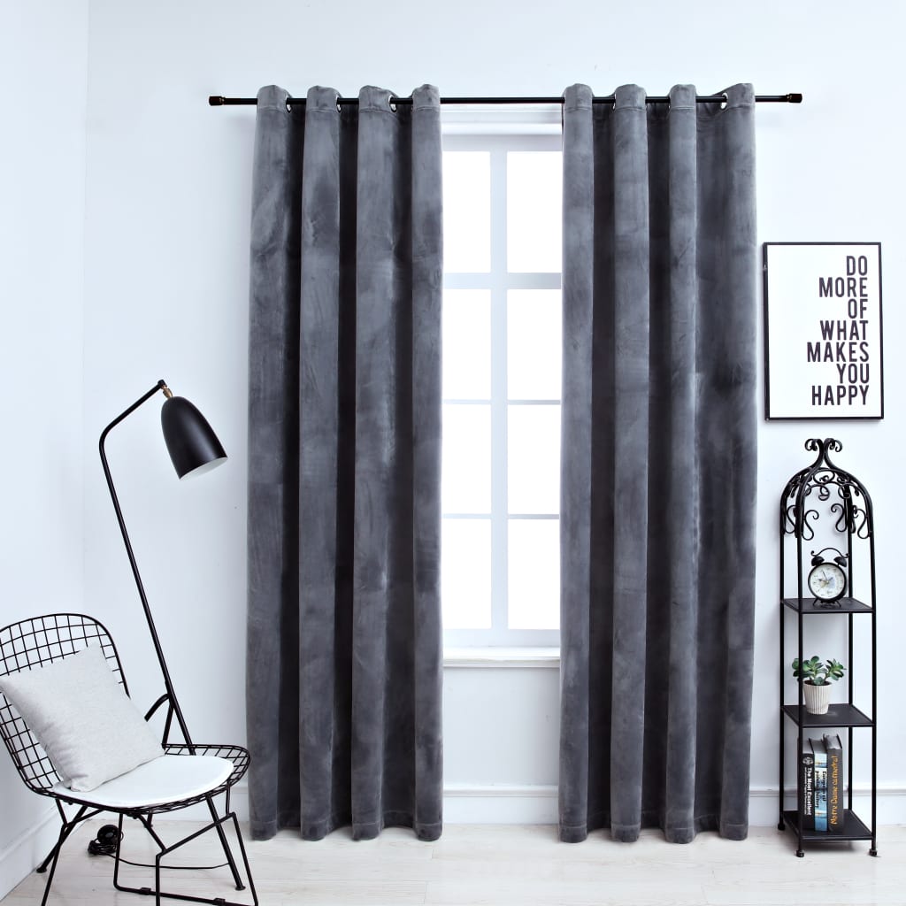 Berkfield Blackout Curtains with Rings 2 pcs Velvet Anthracite 140x225 cm