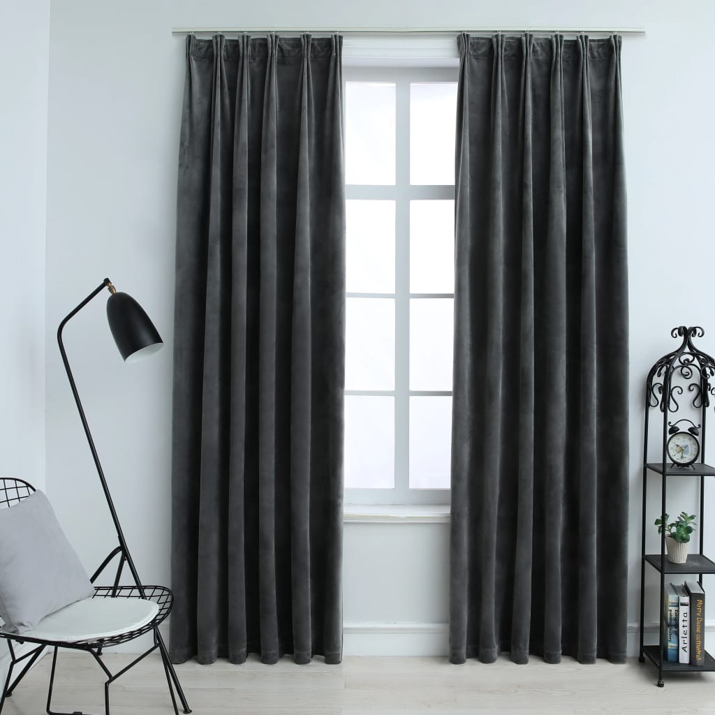 Berkfield Blackout Curtains 2 pcs with Hooks Velvet Anthracite 140x175 cm