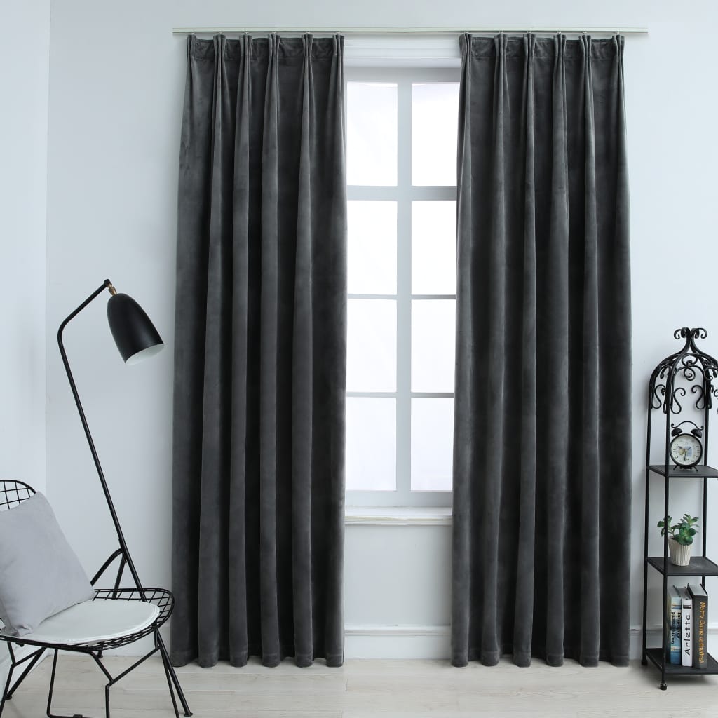 Berkfield Blackout Curtains 2 pcs with Hooks Velvet Anthracite 140x225 cm