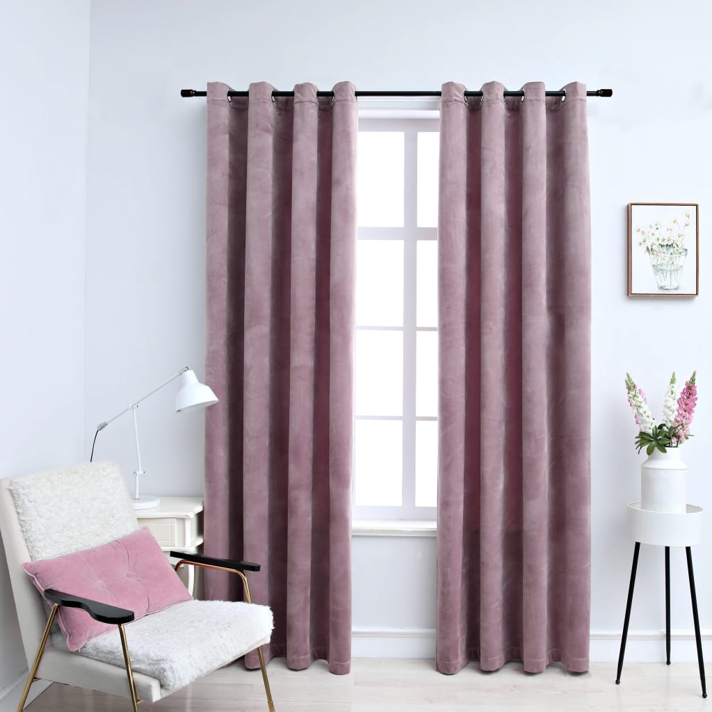 Berkfield Blackout Curtains with Rings 2pcs Velvet Antique Pink 140x225cm