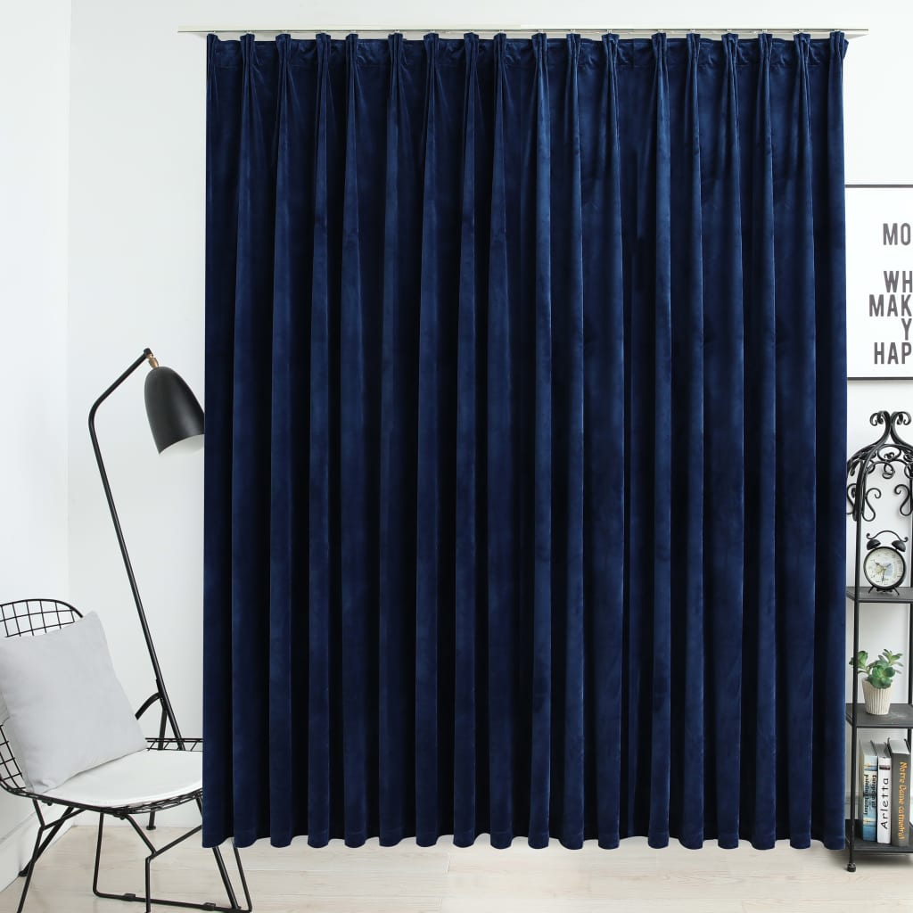 Berkfield Blackout Curtain with Hooks Velvet Dark Blue 290x245 cm