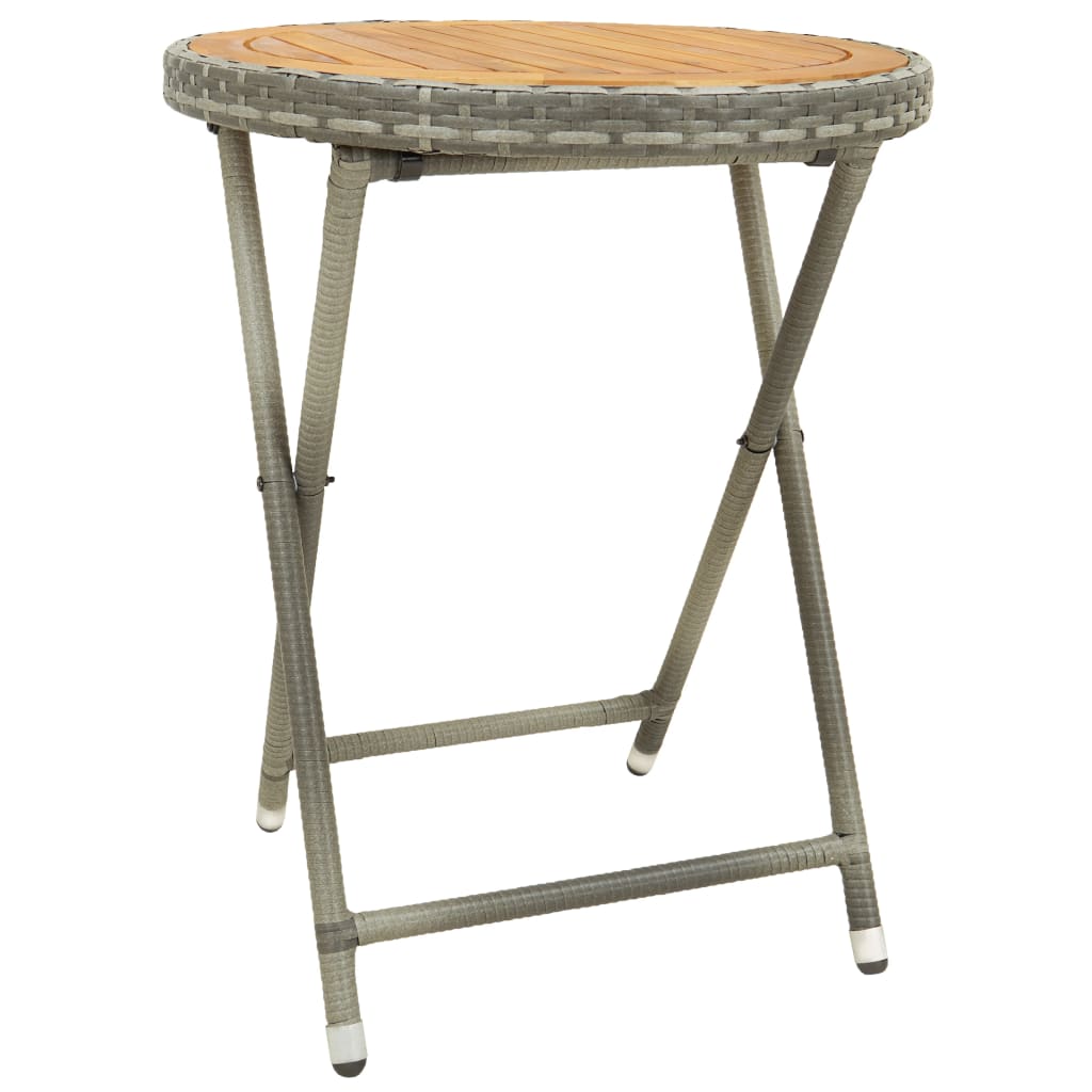 Berkfield Tea Table Grey 60 cm Poly Rattan and Solid Acacia Wood