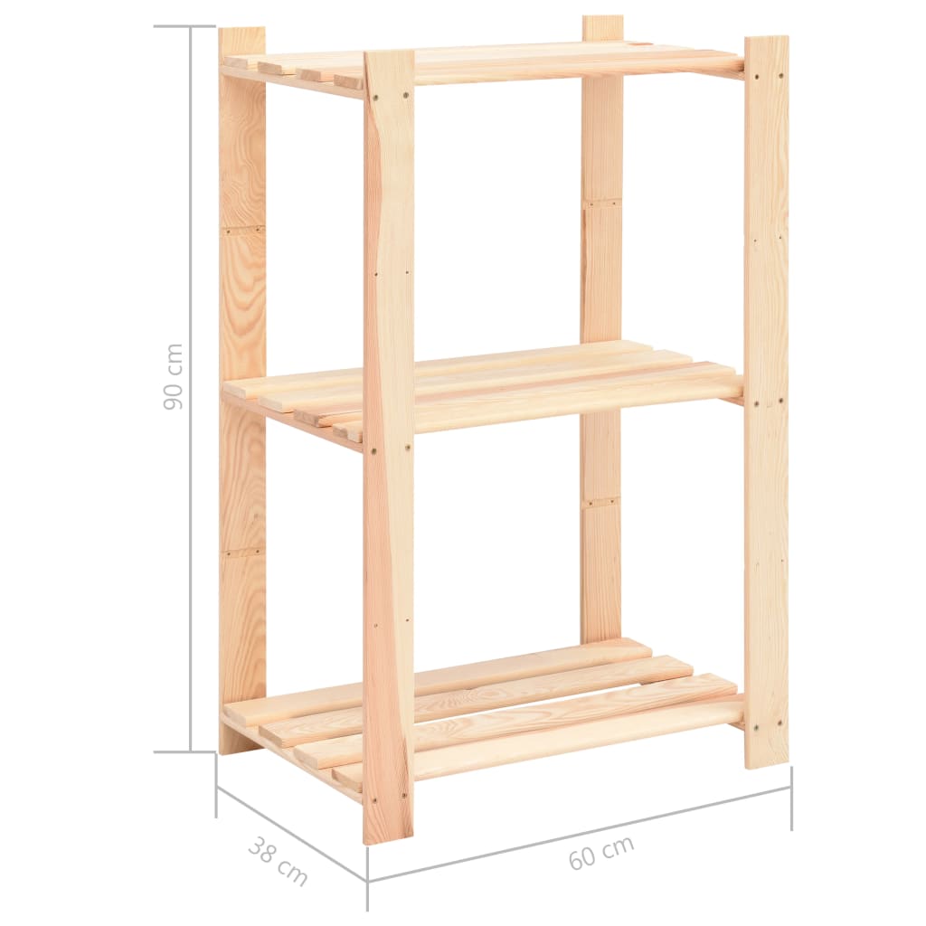 Berkfield 3-Tier Storage Rack 60x38x90 cm Solid Pinewood 150 kg