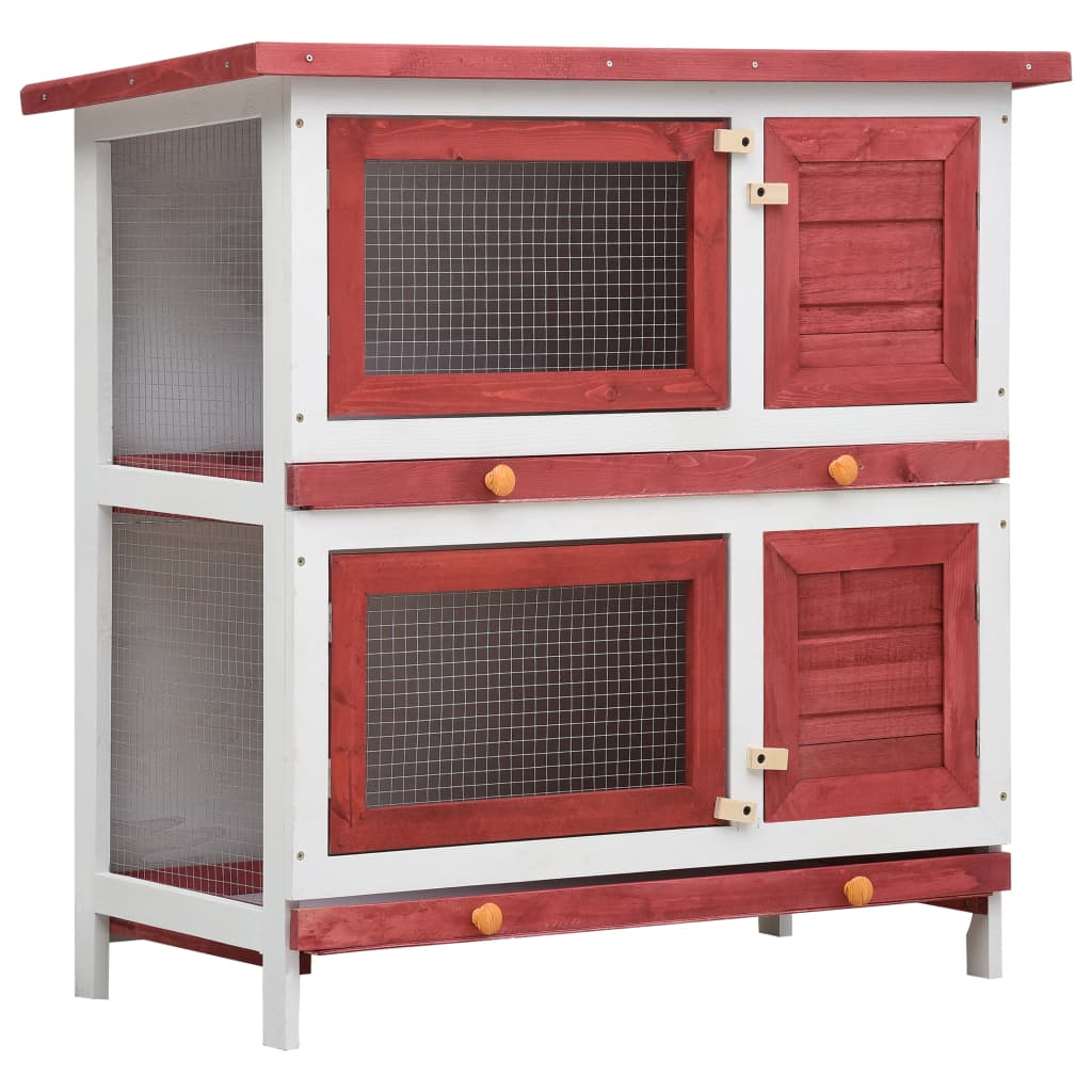 Berkfield Outdoor Rabbit Hutch 4 Doors Red Wood