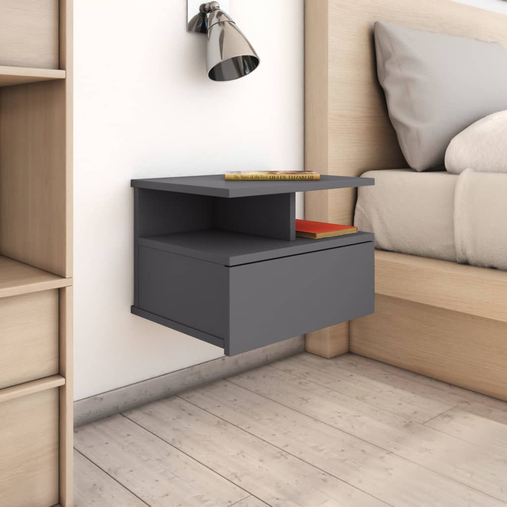 Berkfield Floating Nightstand High Gloss Grey 40x31x27 cm Engineered Wood