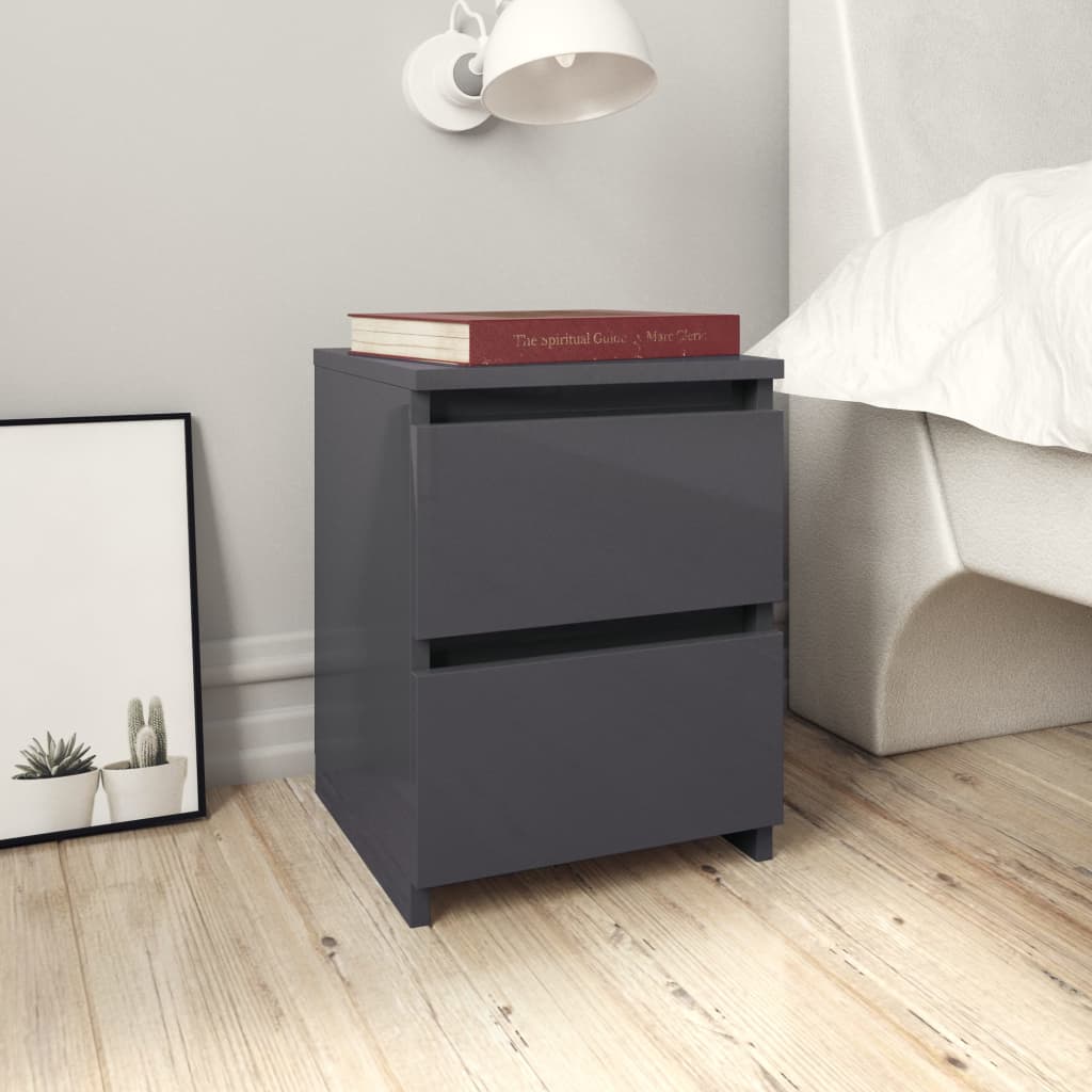Berkfield Bedside Cabinet High Gloss Grey 30x30x40 cm Engineered Wood