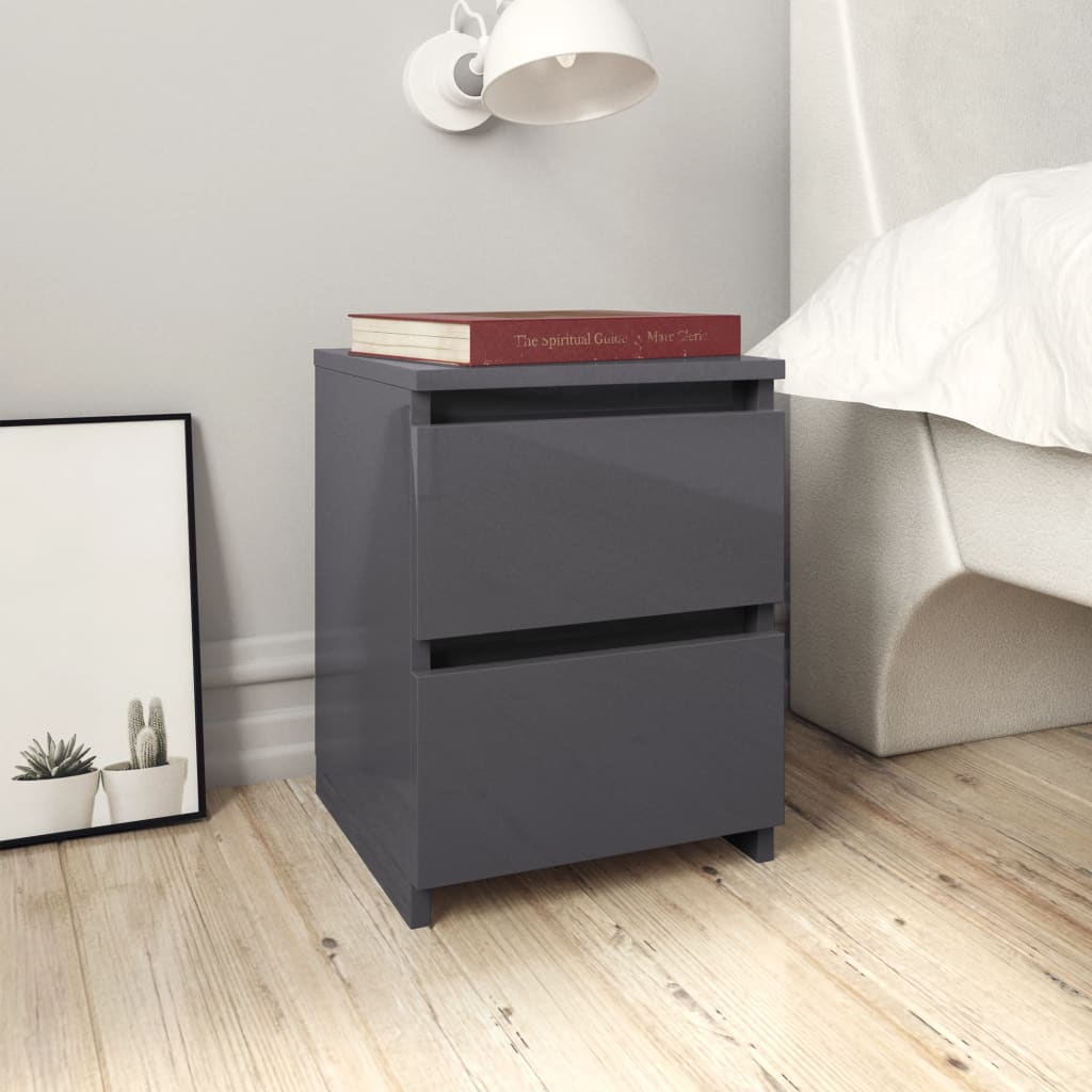 Berkfield Bedside Cabinets 2 pcs High Gloss Grey 30x30x40 cm Engineered Wood