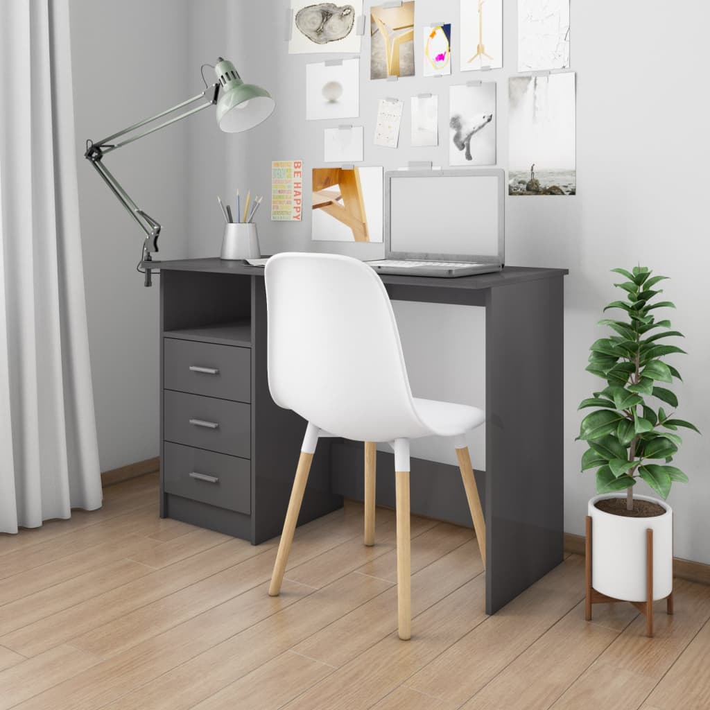 Berkfield Desk with Drawers High Gloss Grey 110x50x76 cm Engineered Wood