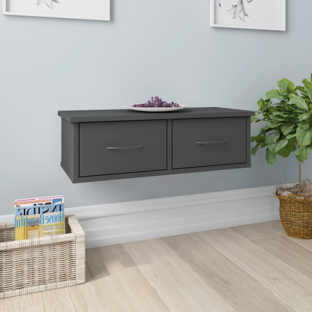 Berkfield Wall-mounted Drawer Shelf Grey 60x26x18.5 cm Engineered Wood