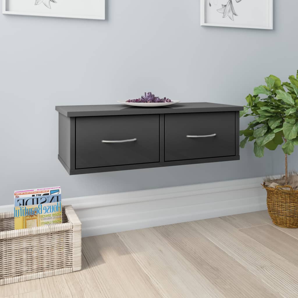 Berkfield Wall-mounted Drawer Shelf High Gloss Grey 60x26x18.5 cm Engineered Wood