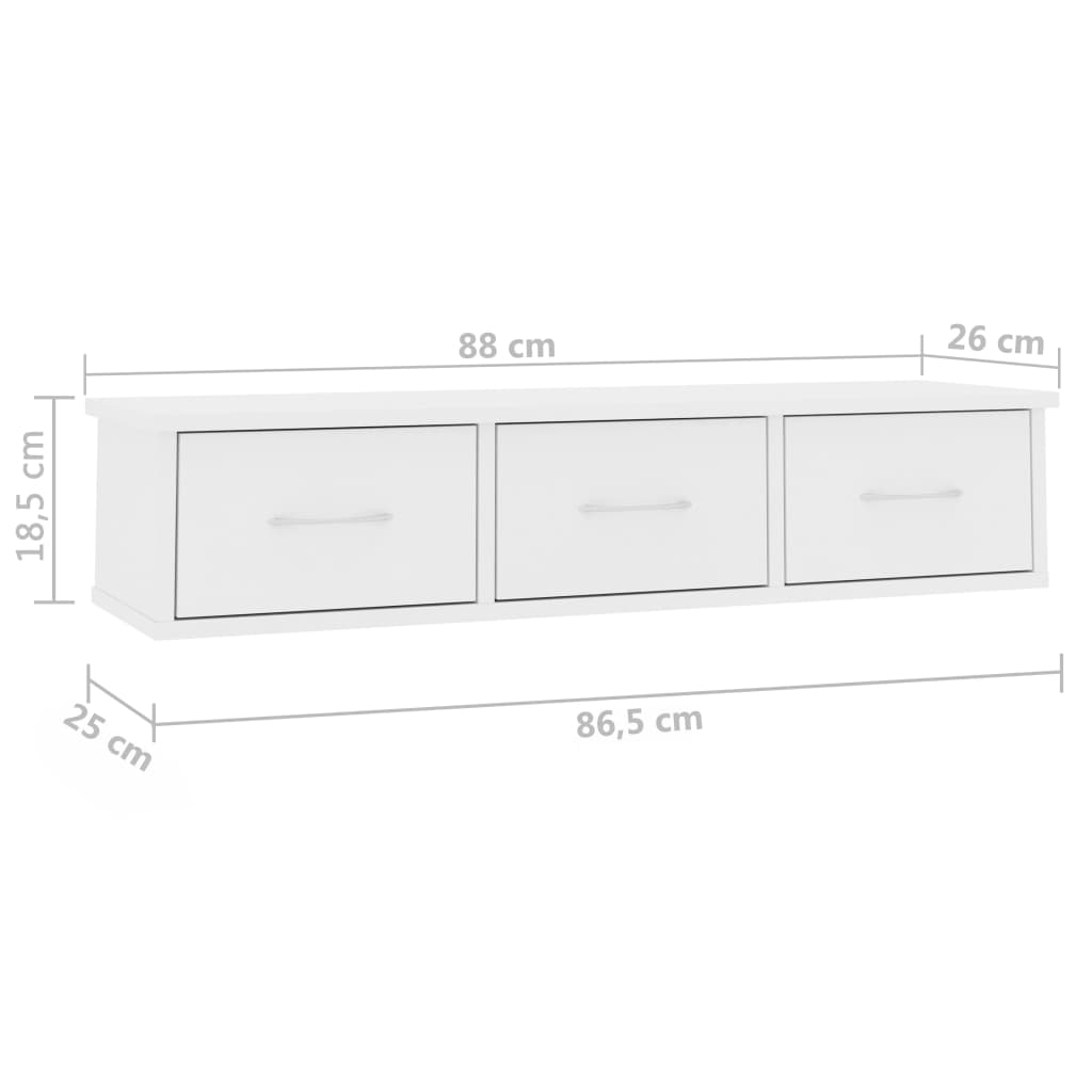 Berkfield Wall-mounted Drawer Shelf White 88x26x18.5 cm Engineered Wood