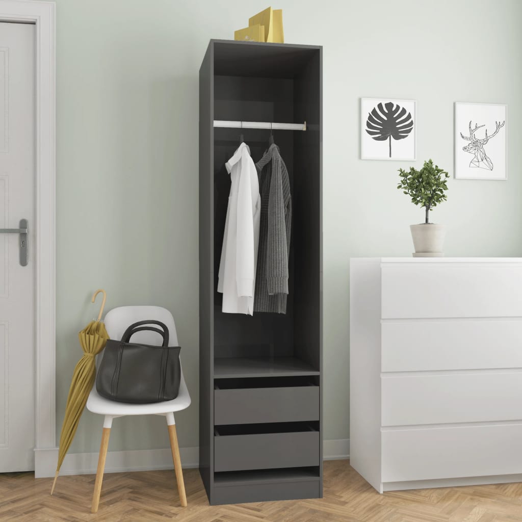 Berkfield Wardrobe with Drawers High Gloss Grey 50x50x200 cm Engineered Wood
