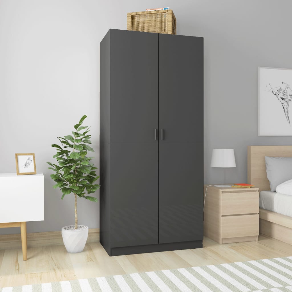 Berkfield Wardrobe High Gloss Grey 90x52x200 cm Engineered Wood