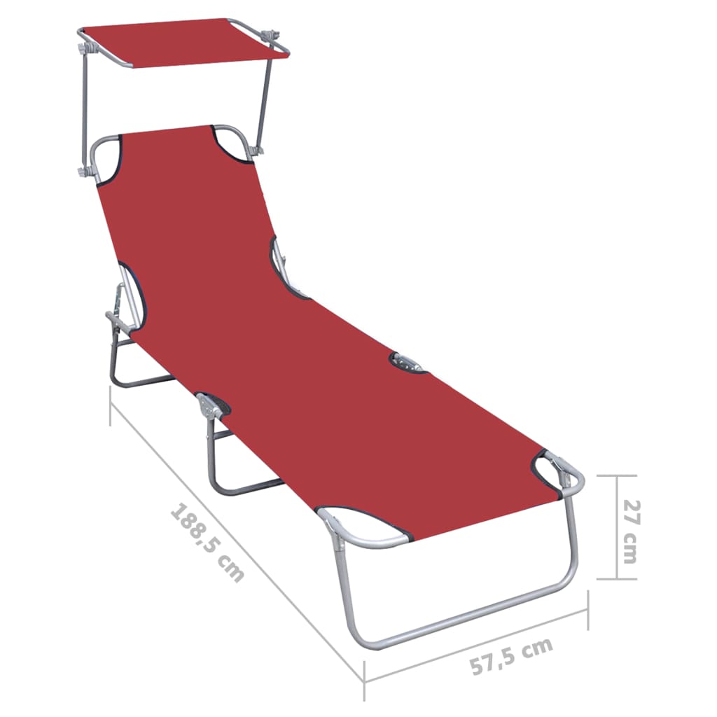 Berkfield Folding Sun Lounger with Canopy Red Aluminium