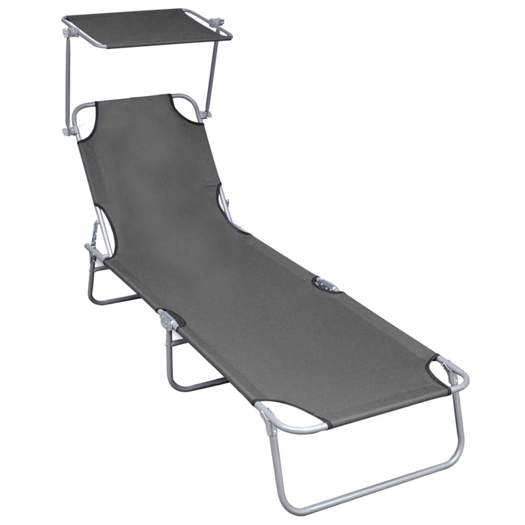 Berkfield Folding Sun Lounger with Canopy Grey Aluminium
