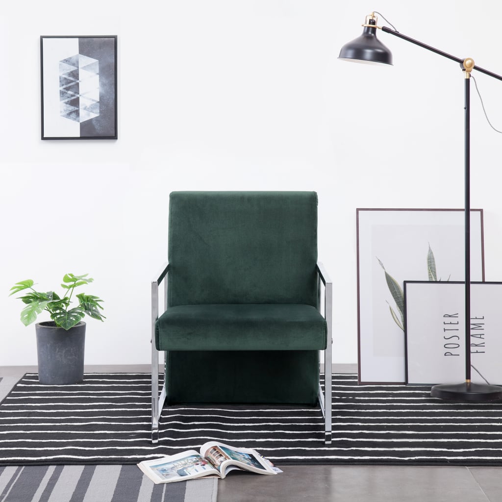 Berkfield Armchair with Chrome Feet Dark Green Velvet