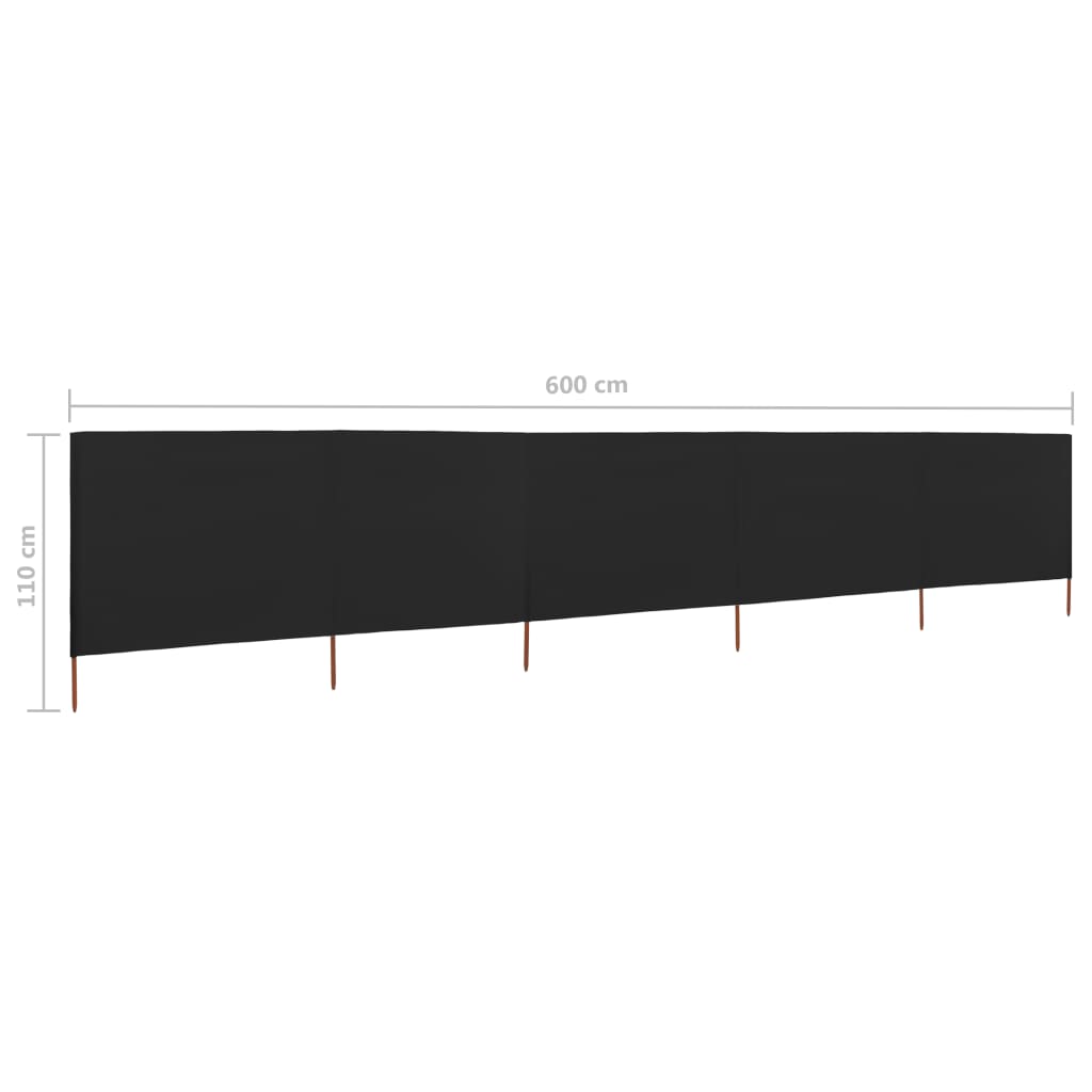 Berkfield 5-panel Wind Screen Fabric 600x80 cm Black