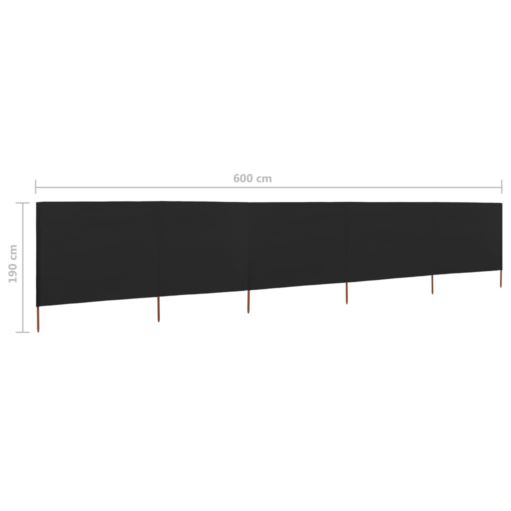 Berkfield 5-panel Wind Screen Fabric 600x160 cm Black