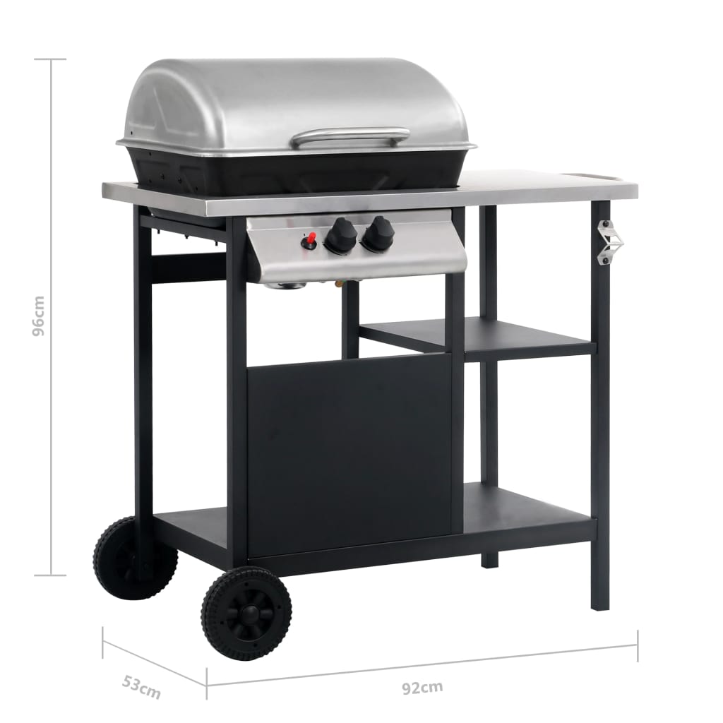 Berkfield Gas BBQ Grill with 3-layer Side Table Black and Silver