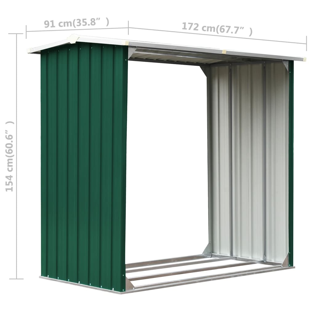 Berkfield Log Storage Shed Galvanised Steel 172x91x154 cm Green