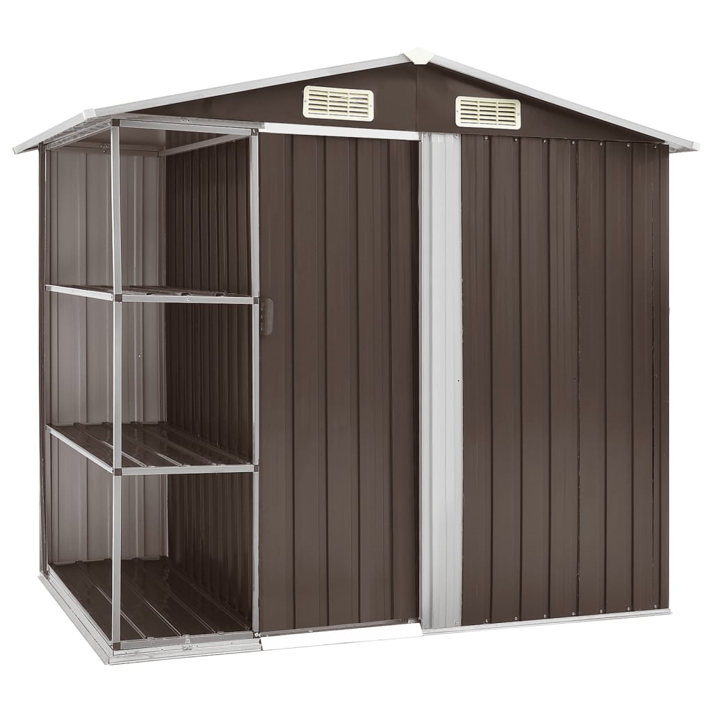 Berkfield Garden Shed with Rack Brown 205x130x183 cm Iron