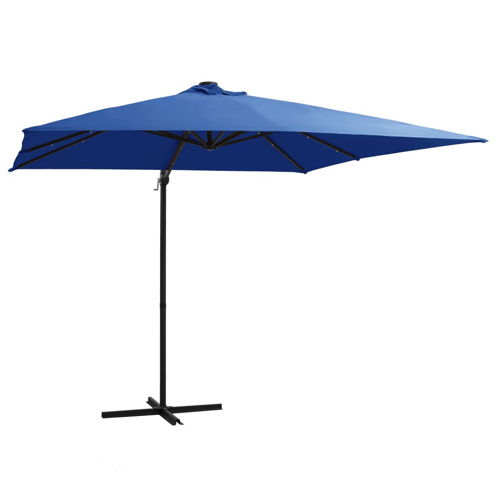 Berkfield Cantilever Umbrella with LED lights and Steel Pole 250x250 cm Azure Blue