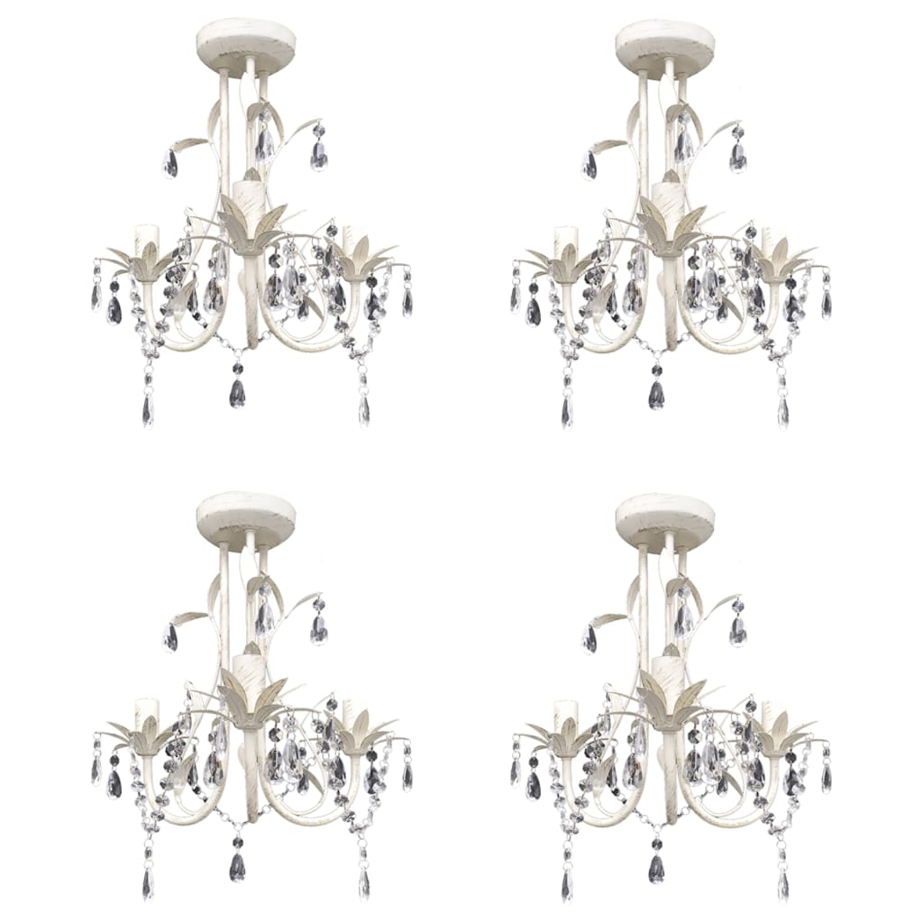 Berkfield Crystal Pendant Ceiling Lamp Chandeliers 4 pcs Elegant White