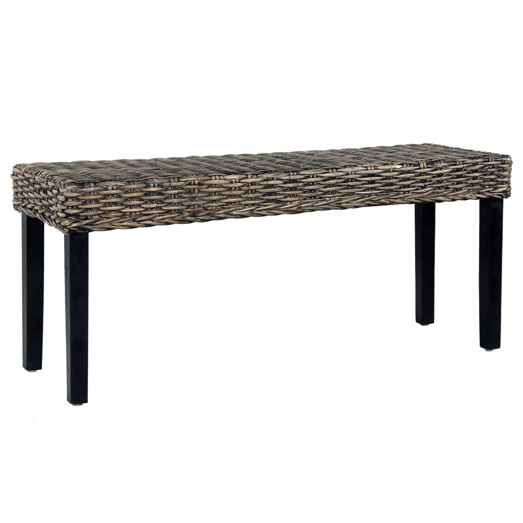 Berkfield Bench 110 cm Black Natural Kubu Rattan and Solid Mango Wood
