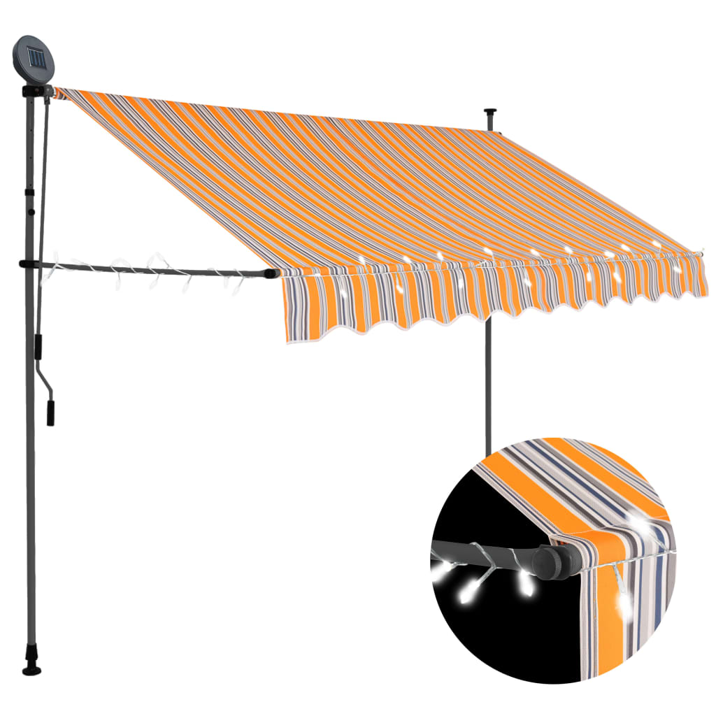 Berkfield Manual Retractable Awning with LED 250 cm Yellow and Blue