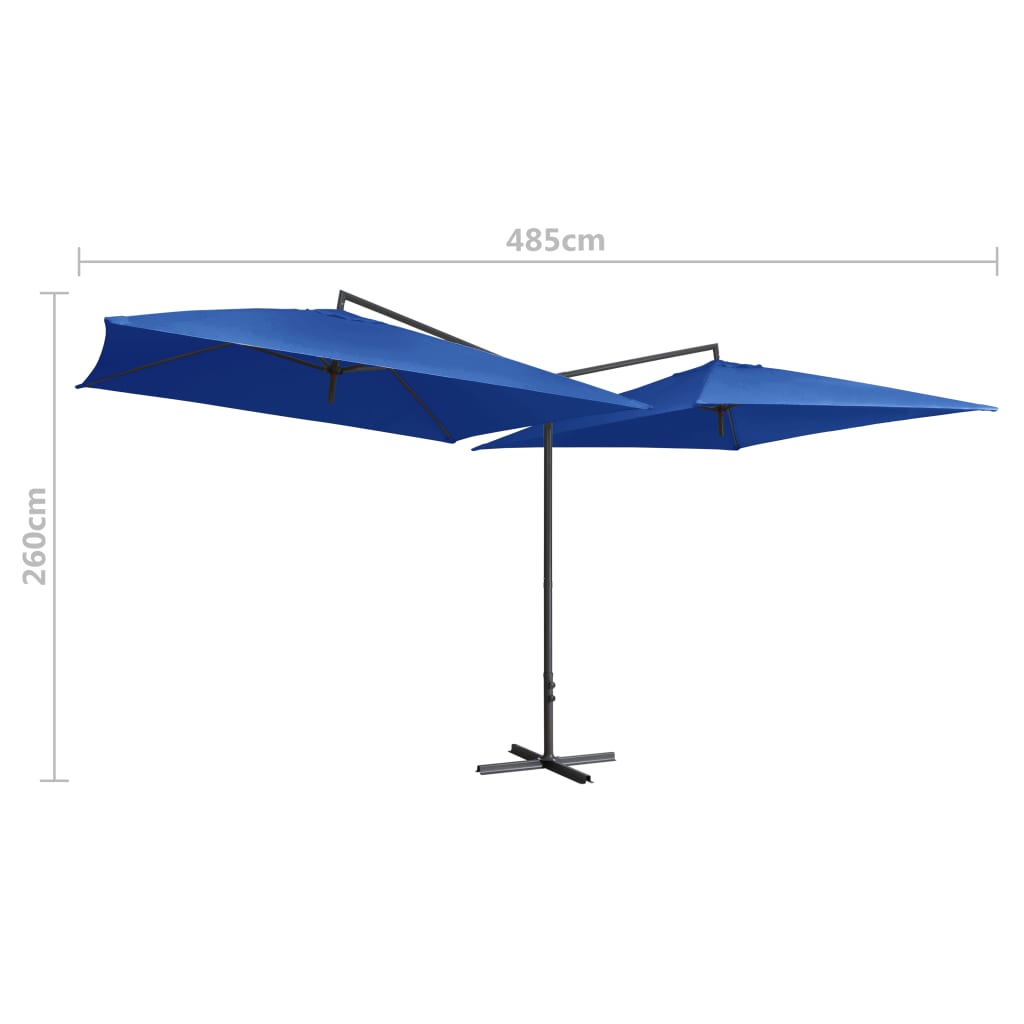 Berkfield Double Parasol with Steel Pole 250x250 cm Azure Blue