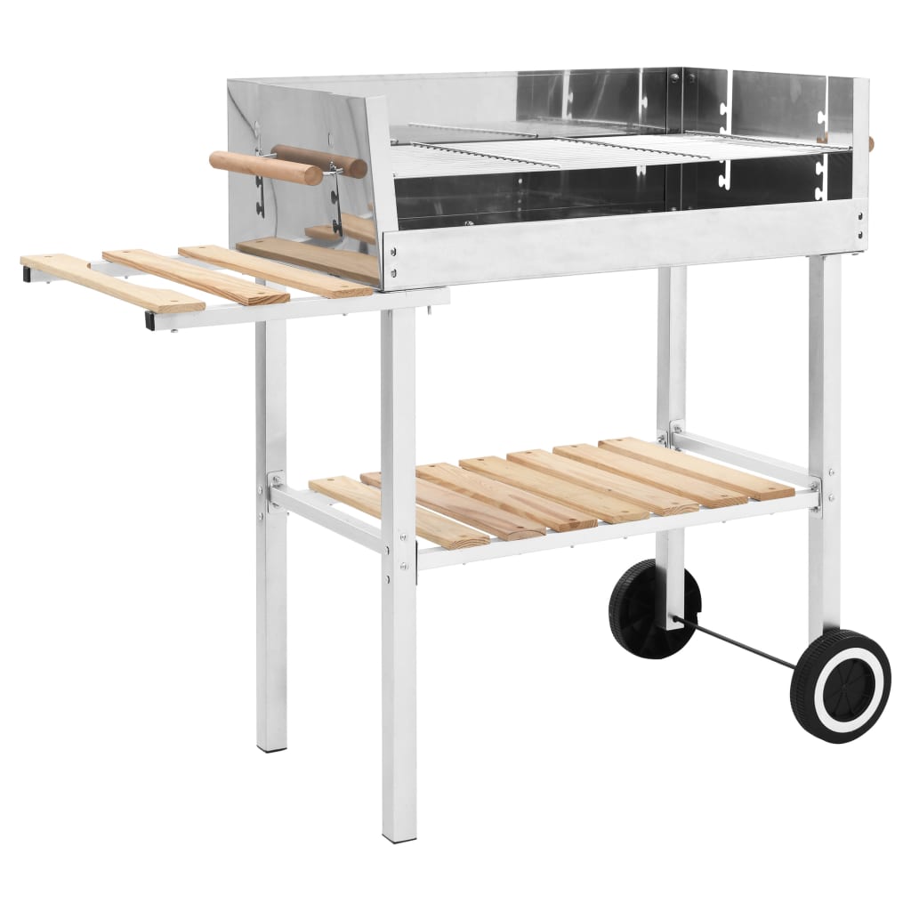 Berkfield XXL Trolley Charcoal BBQ Grill Stainless Steel with 2 Shelves