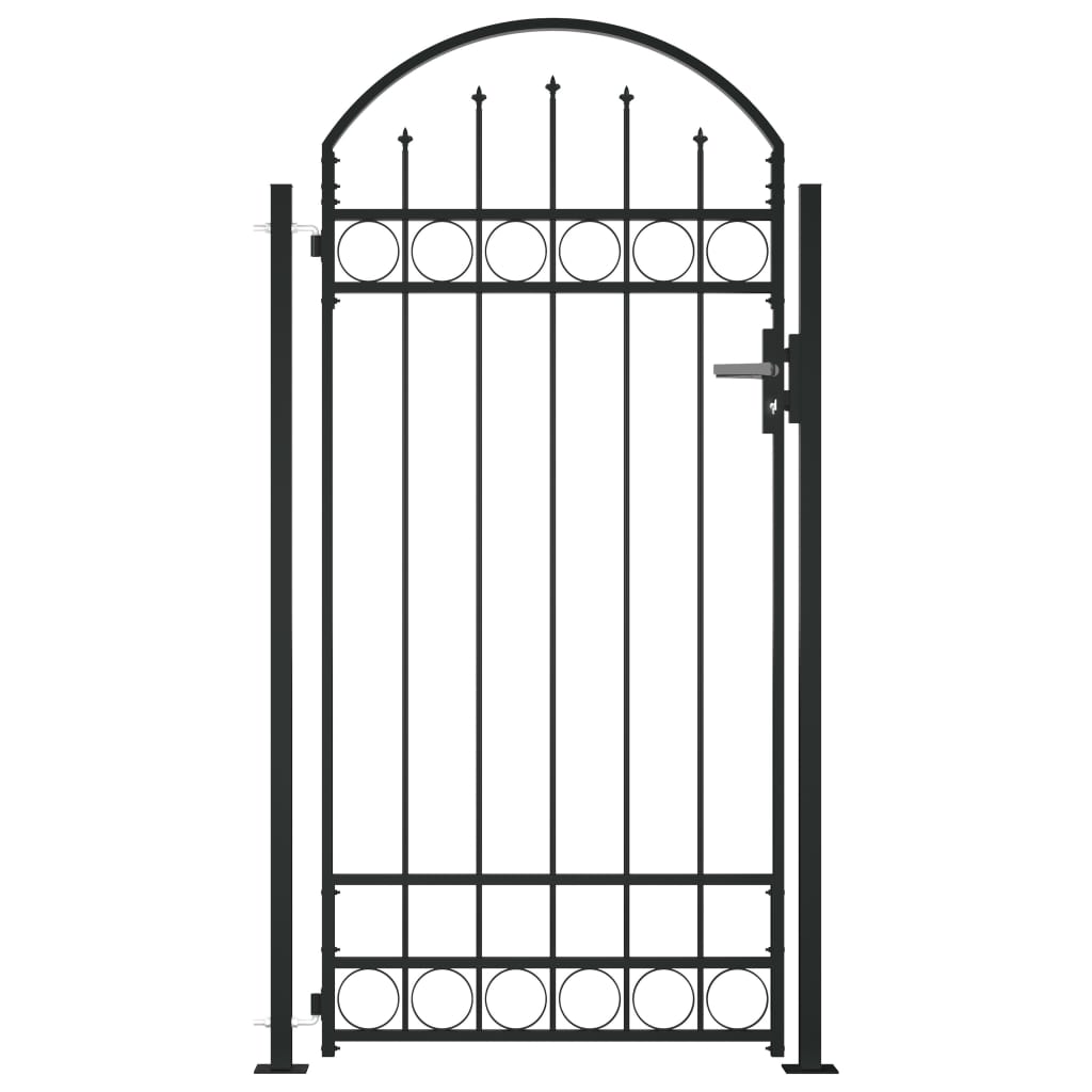 Berkfield Fence Gate with Arched Top and 2 Posts 105x204 cm Black