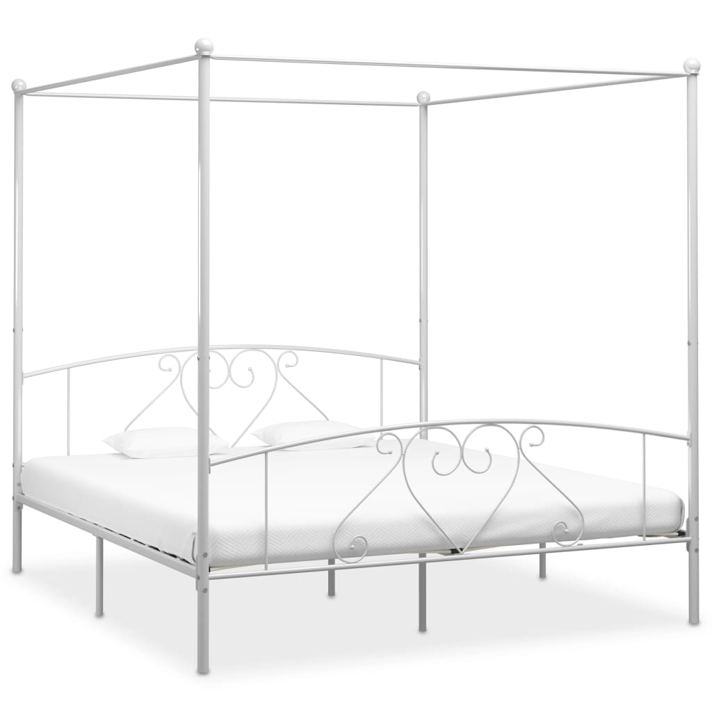 Berkfield Canopy Bed Frame White Metal 6FT Super King