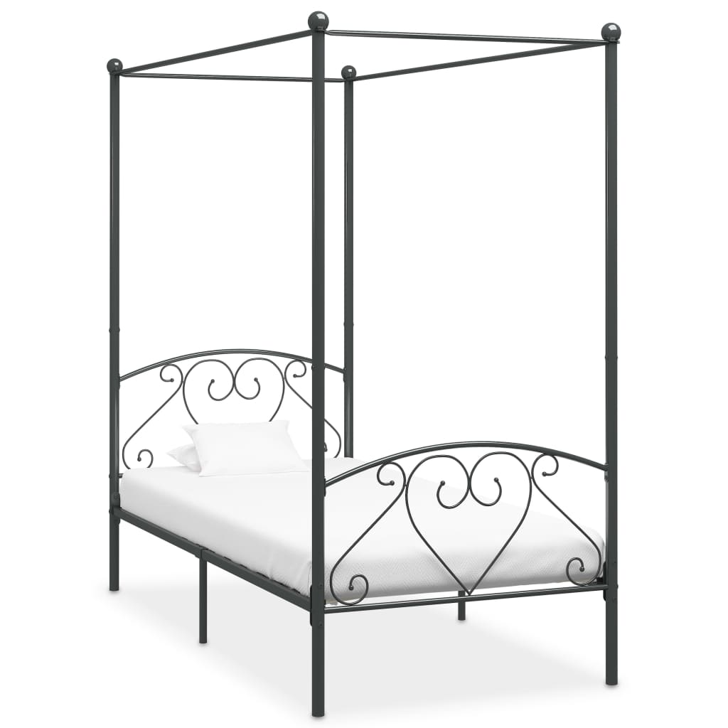 Berkfield Canopy Bed Frame Grey Metal 90x200 cm