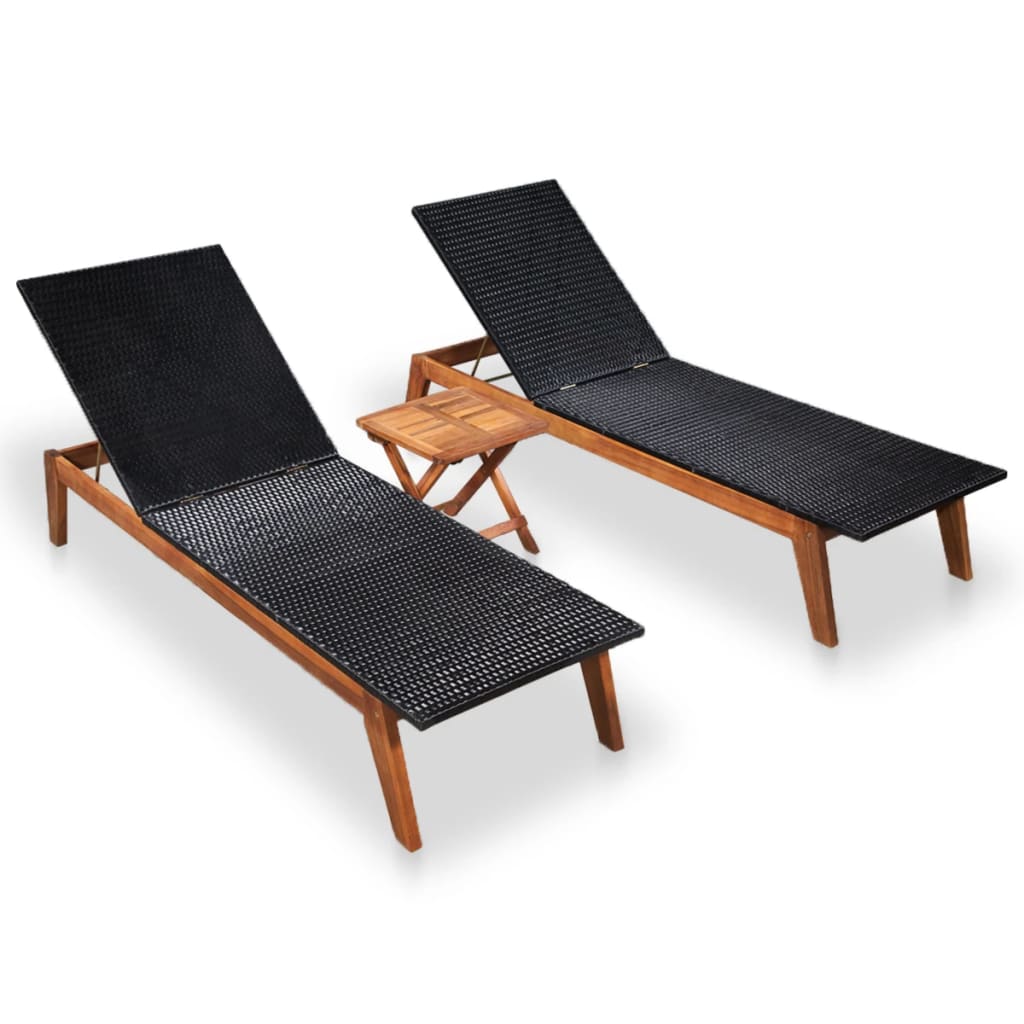 Berkfield Sun Loungers 2 pcs with Table Poly Rattan and Solid Acacia Wood