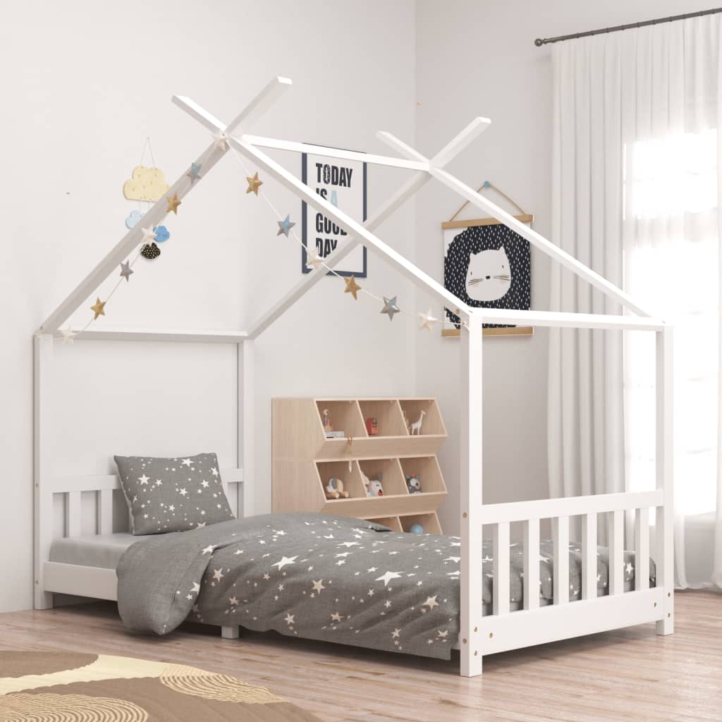 Berkfield Kids Bed Frame White Solid Pine Wood 90x200 cm