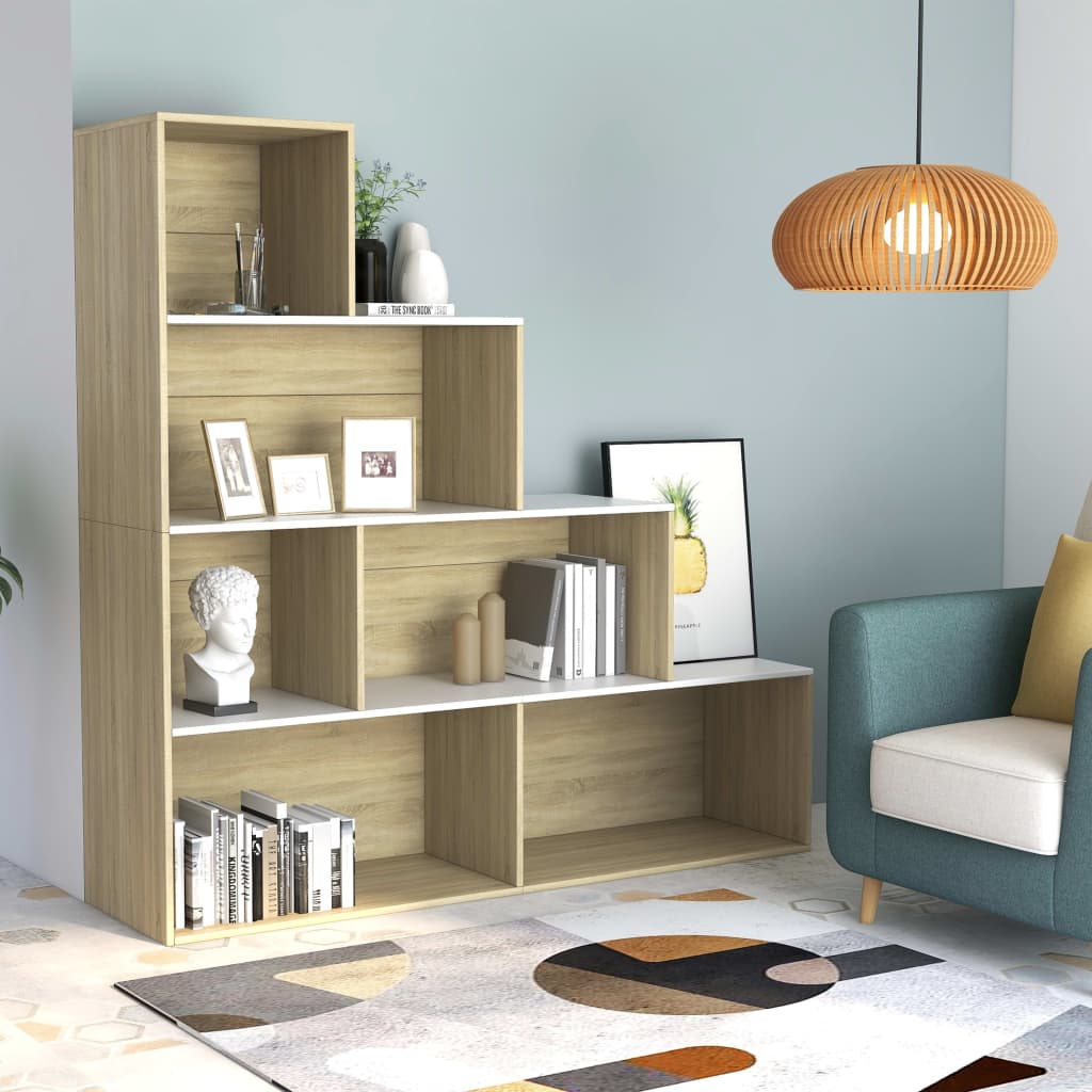 Berkfield Book Cabinet/Room Divider White and Sonoma Oak 155x24x160 cm Engineered Wood