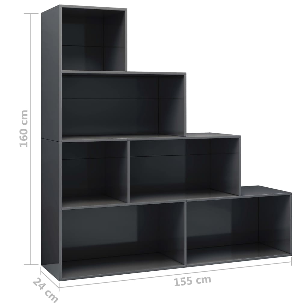 Berkfield Book Cabinet/Room Divider High Gloss Grey 155x24x160 cm Engineered Wood