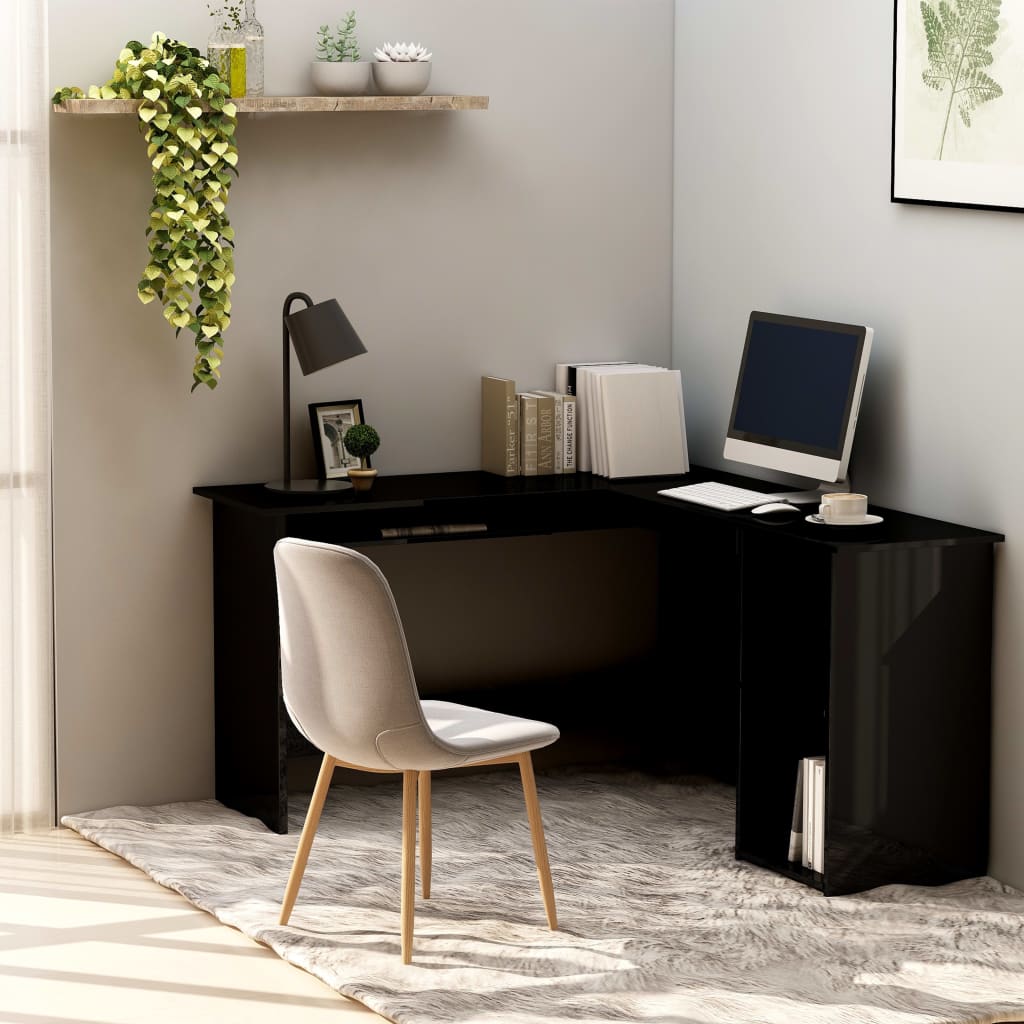 Berkfield L-Shaped Corner Desk High Gloss Black 120x140x75 cm Engineered Wood