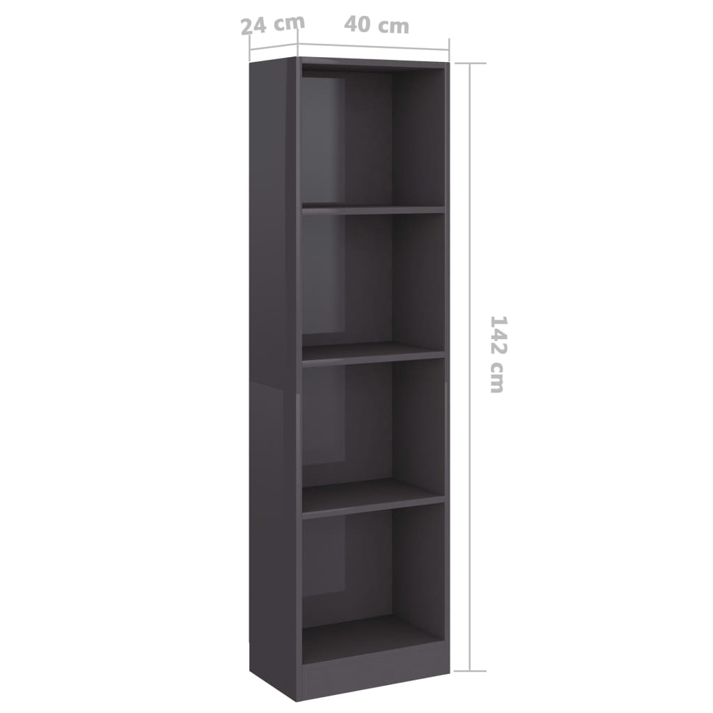 Berkfield 4-Tier Book Cabinet High Gloss Grey 40x24x142 cm Engineered Wood