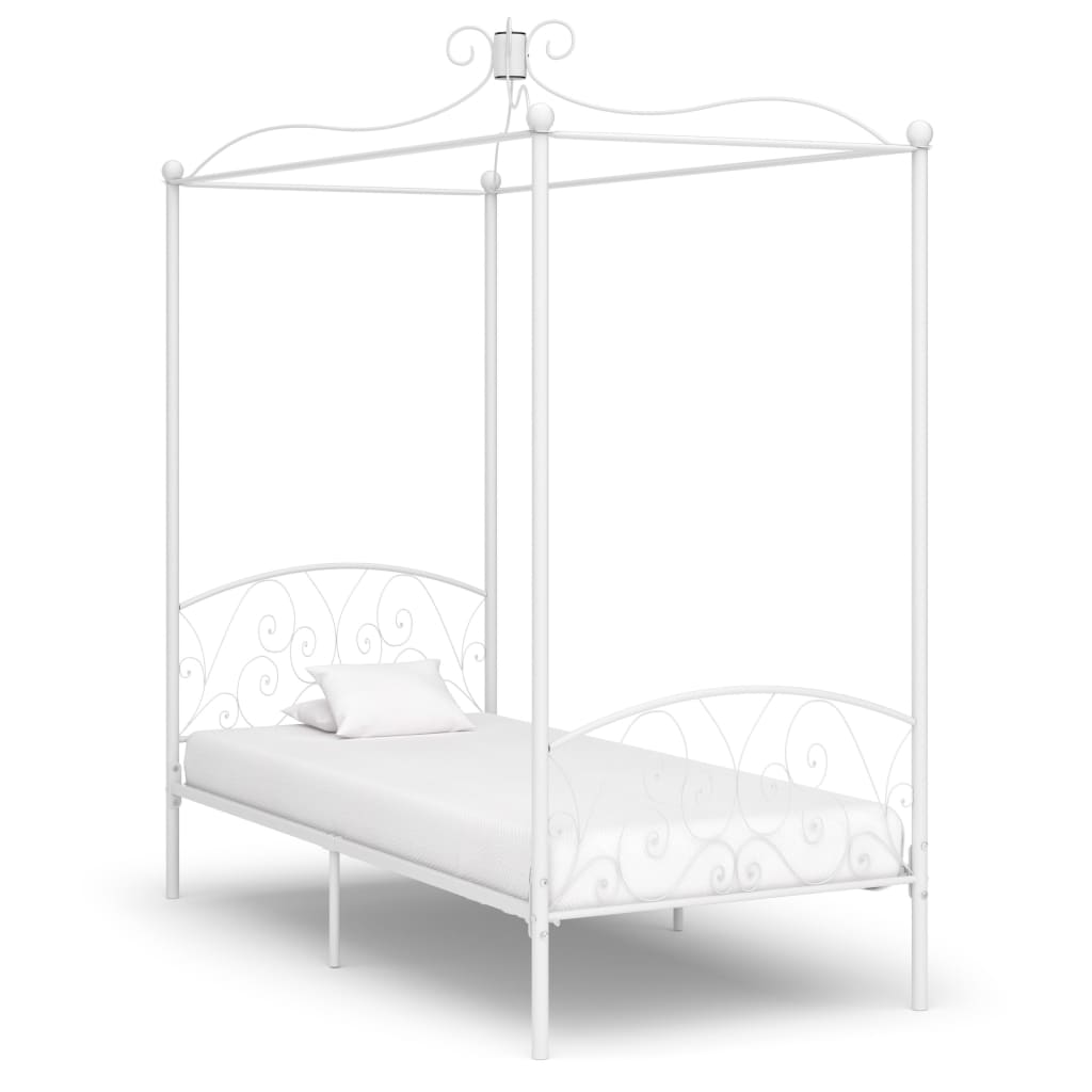 Berkfield Canopy Bed Frame White Metal 90x200 cm