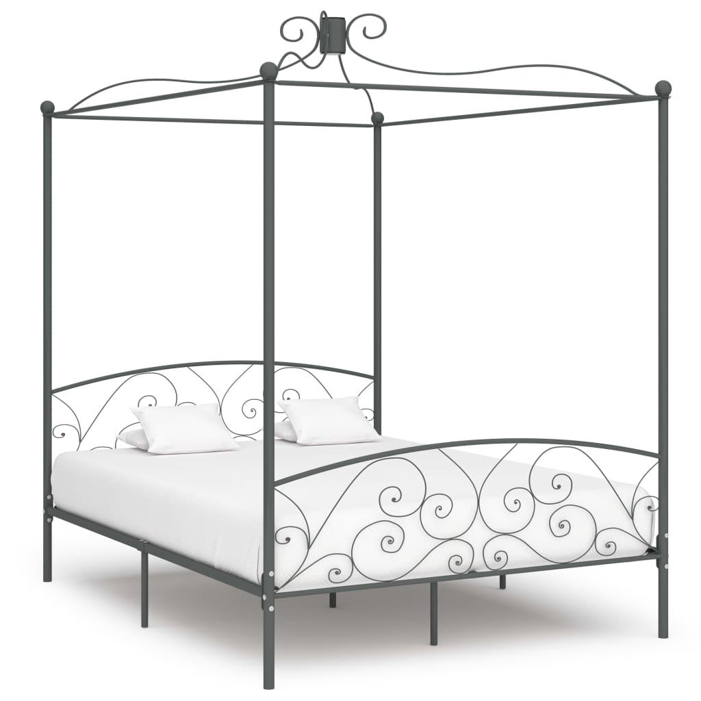 Berkfield Canopy Bed Frame Grey Metal 160x200 cm
