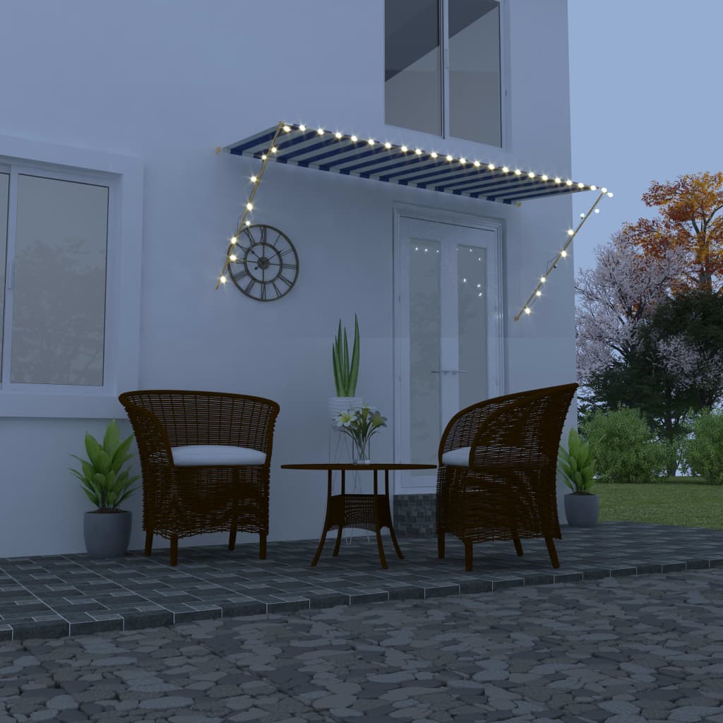Berkfield Retractable Awning with LED 300x150 cm Blue and White
