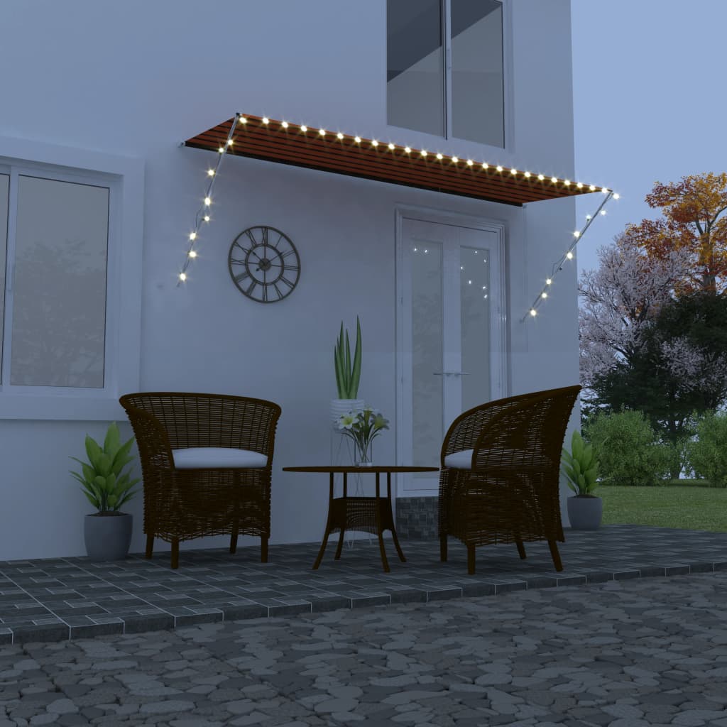 Berkfield Retractable Awning with LED 350x150 cm Orange and Brown